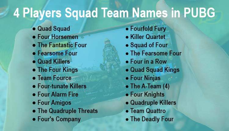 4 Players Squad Team Names in PUBG